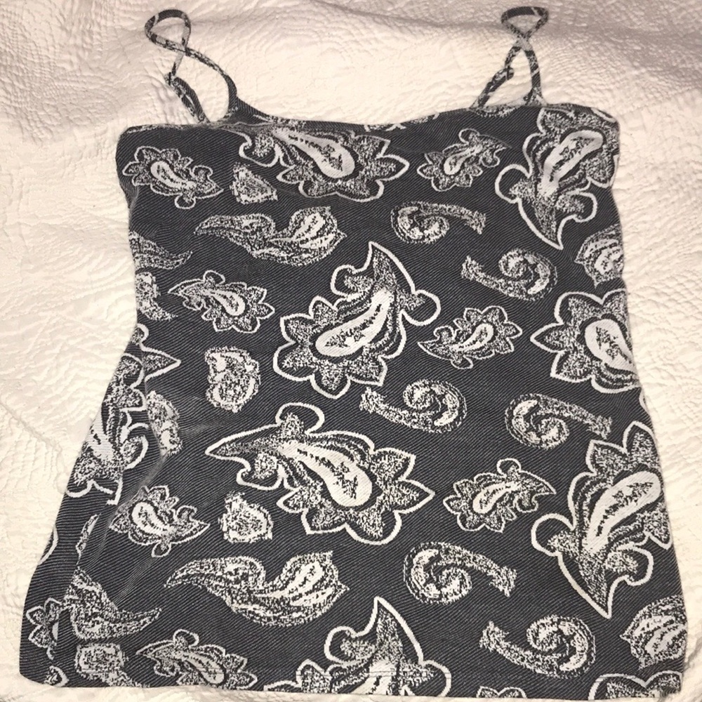Tank top / floral / grey and white